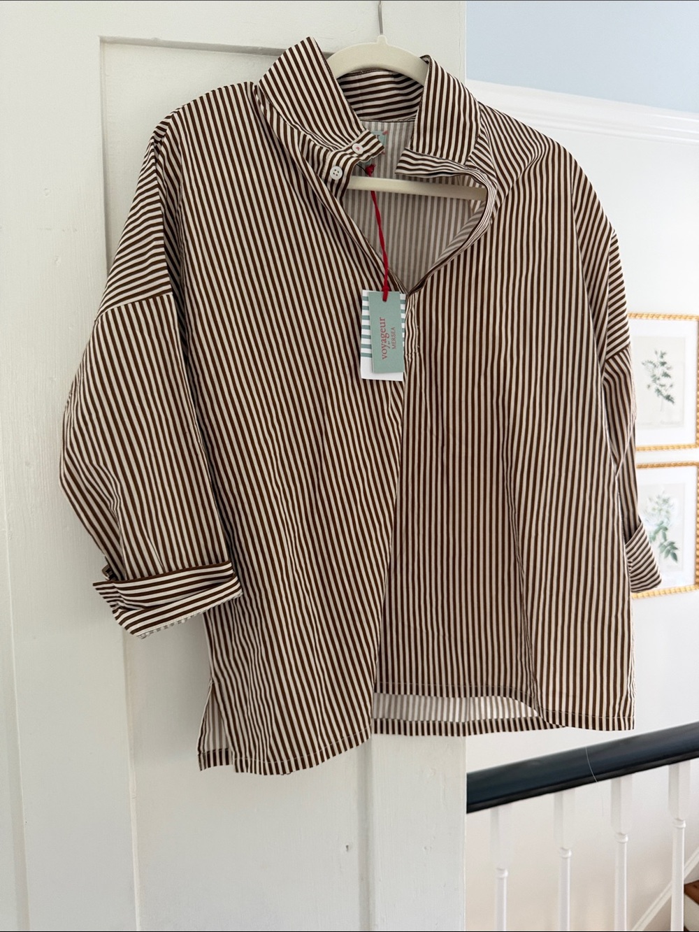 Meraea Emerson top pop up collar cafe stripe xs sold out